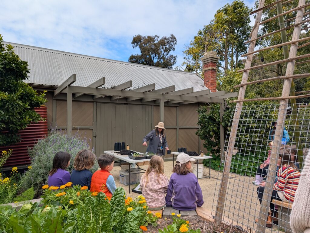 Homeschooling kids learning outside in the garden